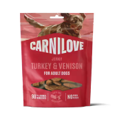 Супер премиум месно лакомство за кучета  Carnilove Jerky Snack Turkey & Venison с пуешко месо и еленско месо  100 г